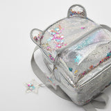 Xpoko Silver Cat Ear Glitter Mini Backpack Ladies Or Cute Children Glitter Glitter Sequin Backpack