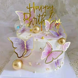 Xpoko Happy Birthday Iron Art  Acrylic Cake Topper DIY Hand Painted Butterfly Cake Decoration Candles Wedding Baby Shower Party Decor