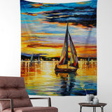 Sunset Oil Painting Wall Hanging Tapestry Traveling Camping Sunrise Painting Pattern Boho Tapestry Yoga Pad Sleeping Tapestry