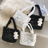 Casual Sheep Pattern Large Capacity Tote Fashion Bear Pendant Top-Handle Bags Portable Soft Plush Sheep Women's Shoulder Handbag
