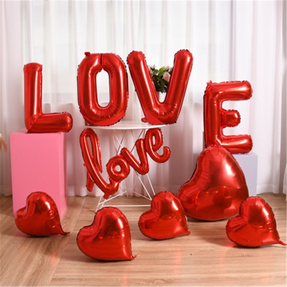 1Set 30inch Love Red Rose Gold Letter Inflatable Balloons Heart Shape Foil Balloon for Wedding Decoration Valentines Day Decor