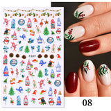 Merry Christmas 3D Nails Sticker Winter Cute Cartoon Sliders Snowflake Elk Xmas Tree Decal UV Gel Polisn Manicures Foils Decor