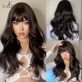 Xpoko EASIHAIR Ombre Gray Ash Wavy Wigs With Bang Light Blonde Platinum Synthetic Long Hair For Women Daily Party Heat Resistant Fiber