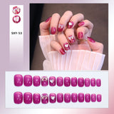 Bow Short Level False Nails Adhesive 3D Beautiful Stick-on Nails Artificial Square Jump Color Fake Nails with Design Z350