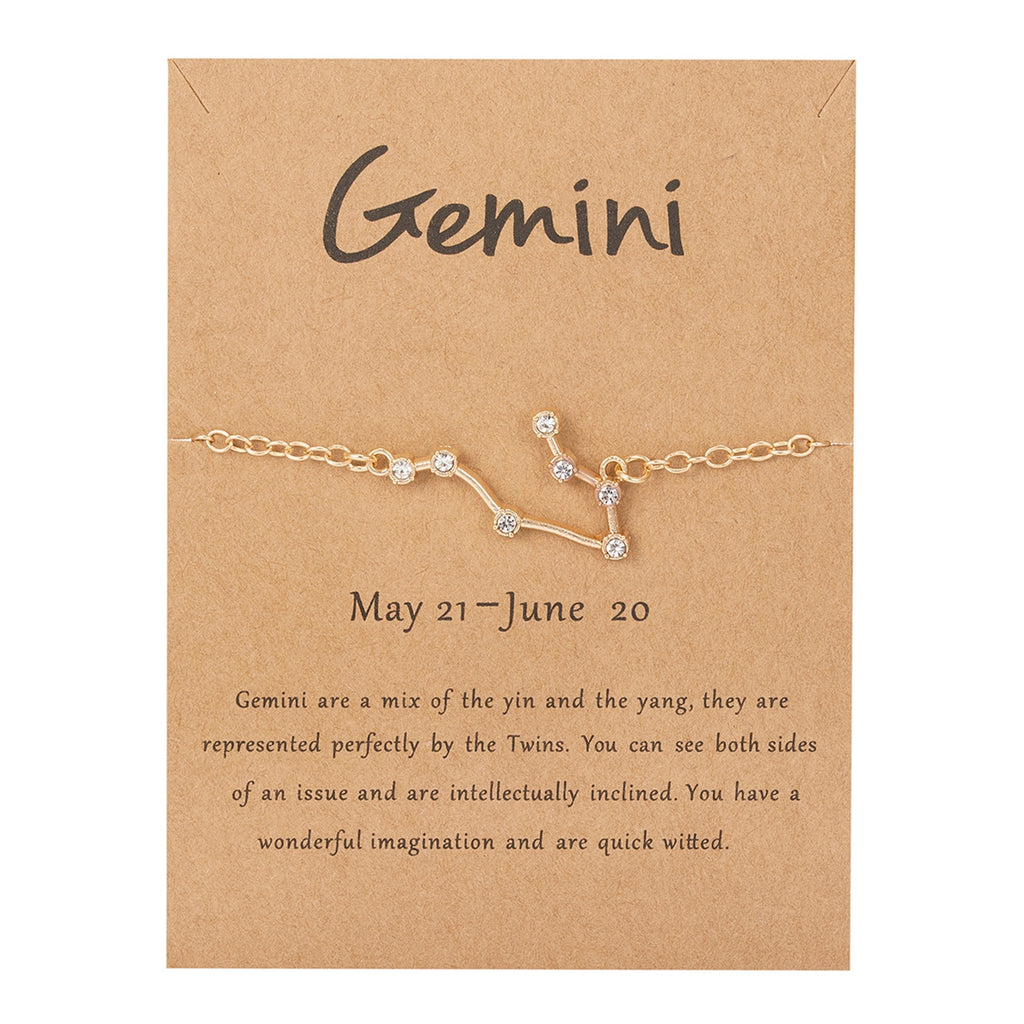 Xpoko Cardboard Star Zodiac Sign 12 Constellation Bracelet Crystal Charm Gold Color Chain Bracelet For Women Birthday Jewelry Gifts