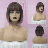 Short Bob Synthetic Wigs With Bangs Ombre Brown Blonde Wig For Women Afro Wigs Cosplay Party Daily Heat Resistant Fiber