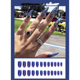24pcs Solid Color Fake Nail Sky Blue Beach Aurora Metal Mirror Nails Ladies Press On Designed False Nails Tips