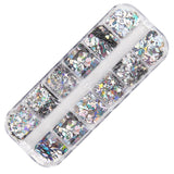 12 Grids Holographic Laser Nail Sequins Mixed Triangle Moon Star Heart Silver Glitter Flakes Paillette Tools Nail Art Decoration