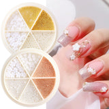 6 Grid/Wheel White Flower Pearl Nail Art Rhinestone Gems Decorations Mixed Mini Caviar Beads Jewelry Manicure Accessory GL1927