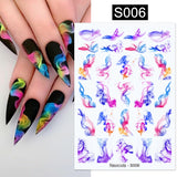 3D Nail Stickers Decals Ink Watermark Spring Summer Black Lines Flower Leaf Tree For Manicures Nail Art Decoration