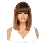 Straight Human Hair Wigs With Bang Blunt Cut Short Bob Human Hair Wigs with Bangs Peruvian Remy Hair Full Wigs