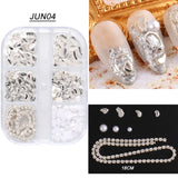 Camellia White Acrylic Flower Nail Art Decoration Resin 3D Rhinestones Metal Chain Chram Pearl Kawaii Nail Parts Manicure GL1993