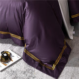 Xpoko Bedding Set Egyptian Cotton Luxury Gold Stripes Embroidery Purple Hotel Quilt/Duvet Cover Bedspread Bed Sheet Pillowcases