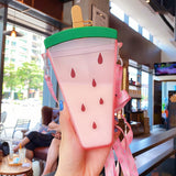 Plastic Water Bottle Cute Ice Cream Straw Cup Student Handy Cup Summer Cold Drinking Water Cup Portable Anti-fall Kettle Cup