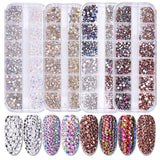 12 Grids Colorful Crystal Nail Art Rhinestones Acrylic Nail Stones Beads Studs Flat Back Glitter Tips 3D Nails Art Decorations