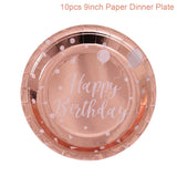 Happy Birthday Decorations Girls Rose Gold balloon Disposable Tableware Baby Shower One Year 1st Birthday Party Decorations