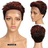 Short Colored Pixie Cut Lace Front Human Hair Wig For Women Pre Plucked Slicked Back Ombre Burg Brazilian Remy 613 Wigs