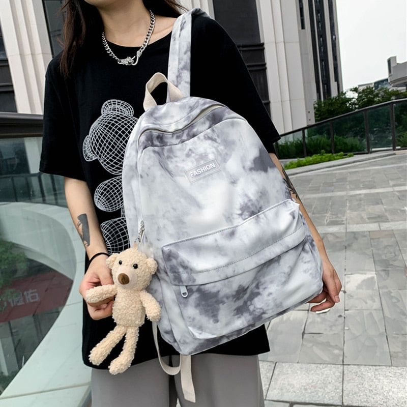 Xpoko New Tie-Dye Canvas Women Backpack Female Lovely Travel Bag Teenage Girls High Quality Schoolbag Lady's Knapsack Small Book Bag