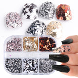 6Grids Black Nail Flakes Sequins Butterfly Hexagon Silk Line Winter Design Nail Art Decoration Paillette Manicure Tips GL1909-28