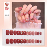 Bow Short Level False Nails Adhesive 3D Beautiful Stick-on Nails Artificial Square Jump Color Fake Nails with Design Z350