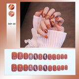 Bow Short Level False Nails Adhesive 3D Beautiful Stick-on Nails Artificial Square Jump Color Fake Nails with Design Z350