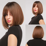 Short Straight Bob Synthetic Wigs with Bangs for Women Afro Ombre Black Brown Yellow Blonde Wigs Cosplay Party Daily Hair