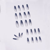 Reusable Glossy Ombre Gray Long Coffin Acrylic 24pcs Set with Glue Press on Fake Nails JP905