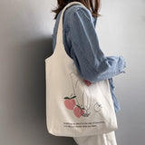 W&G Korean Strawberry Printed Canvas Student Schoolbag Single Shoulder Wallet Bag Handbag Canvas Tote Bag