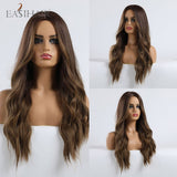 Xpoko EASIHAIR Long Dark Brown Wave Synthetic Wigs For Women Middle Part Heat Resistant Wigs Female Faker Hair Daily Cosplay Party