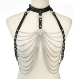 Xpoko Goth Body Harness Chain Faux Leather Chest Chains Top Punk Fashion Festival Rave  Body Jewelry Gothic  Accessories