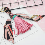 Back to School Leather Tassel Satin Silk Scarves Keychain Bowknot Scarf Pendant Car Purse Bag Keyring Holder Handbag Key Ring Chains Girls