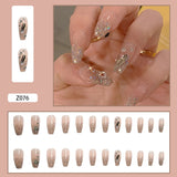 Xpoko 24pcs Rhinestone Design Fake Nails Shiny Bridal Women Lady party nail DIy Decorations Press On nail Tips False Nail Patch