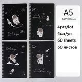 back to school Cute 4pcs/lot A5 Spiral notebook 60 sheets stationery notepad horizontal line for Office School Stationery Supplies