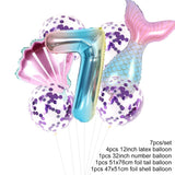 7pcs/lot Mermaid Party Balloons 32inch Number Foil Balloon Kids Birthday Party Decorations Girl Baby Shower Decor Helium Globos