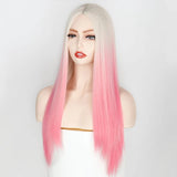 Xpoko Wig Long Wavy Wig Ombre Golden Wig Pink Wig Female Ahri KDA Cosplay Medium Natural Hair High Temperature Fiber Wig