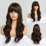 Long Water Wave Blue High Temperature Wigs for Black White Women Afro Cosplay Party Daily Synthetic Hair Wigs with Bangs