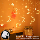 Xpoko Star Moon Led Curtain Garland String Light Eid Mubarak Ramadan Decoration Islam Muslim Party Decor Eid Al Adha Gift Eid Mubarak