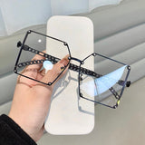 Blue Light Blocking Glasses Oversized Sunglasses Women Vintage Alloy Chain Rivet Square Eyeglasses Frame Men's Glasses