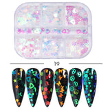 6Grids Black Nail Flakes Sequins Butterfly Hexagon Silk Line Winter Design Nail Art Decoration Paillette Manicure Tips GL1909-28