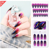 24Pcs/Box Detachable Gradient Transparent False Nails Pink Butterfly Rhinestone Stiletto Sharp Fake Nails Full Cover Manicure