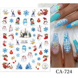 Merry Christmas 3D Nails Sticker Winter Cute Cartoon Sliders Snowflake Elk Xmas Tree Decal UV Gel Polisn Manicures Foils Decor