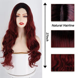 Xpoko Wig Long Ombre Red Wigs For Women Middle Part Curly Wigs Natural Looking Heat Resistant Fiber Wigs