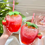 Xpoko Cute Strawberry Water Bottle 500Ml Summer Cartoon Milk Tea Straw Plastic Cup With Lid Outdoor Home Lovely Girl Drinkware