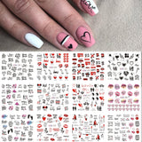 12pcs Valentines Heart Letter Flower Sliders for Nails Manicuring Nail Art Decoration Water Decals Sticker Tips