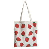 W&G Korean Strawberry Printed Canvas Student Schoolbag Single Shoulder Wallet Bag Handbag Canvas Tote Bag