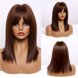 Medium Straight Bob Synthetic Wig With Bangs Blonde Honey Wigs For Women Cosplay Daily Hair Wig Heat Resistant Fiber