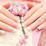 24 Pcs/Set French Long False Nails With Glue Wedding Bride Party Ladies Fake Full Nail Tips Mixed Size SANA889