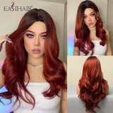 Xpoko EASIHAIR Ombre Brown Mixed Purple Blonde Long Synthetic Wave Wigs For Women Heat Resistant Colorful Fiber Cosplay Lolita Wigs