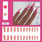 24pcs Gradient Cherry False Nails Tips Coffin Press On Nail with Butterfly Print Design Girl DIY Nail Patch Removable Fake Nails