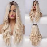 Synthetic Wigs For Women Afro Ombre Brown Gray Ash Light   Blonde Long Wavy Middle Part Wigs Heat Resistant Cosplay Hair